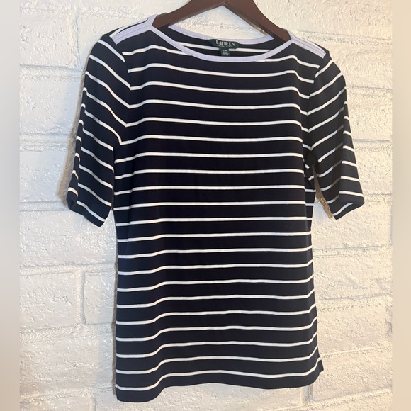 Ralph Lauren Tops - Ralph Lauren Navy and White Striped Tee